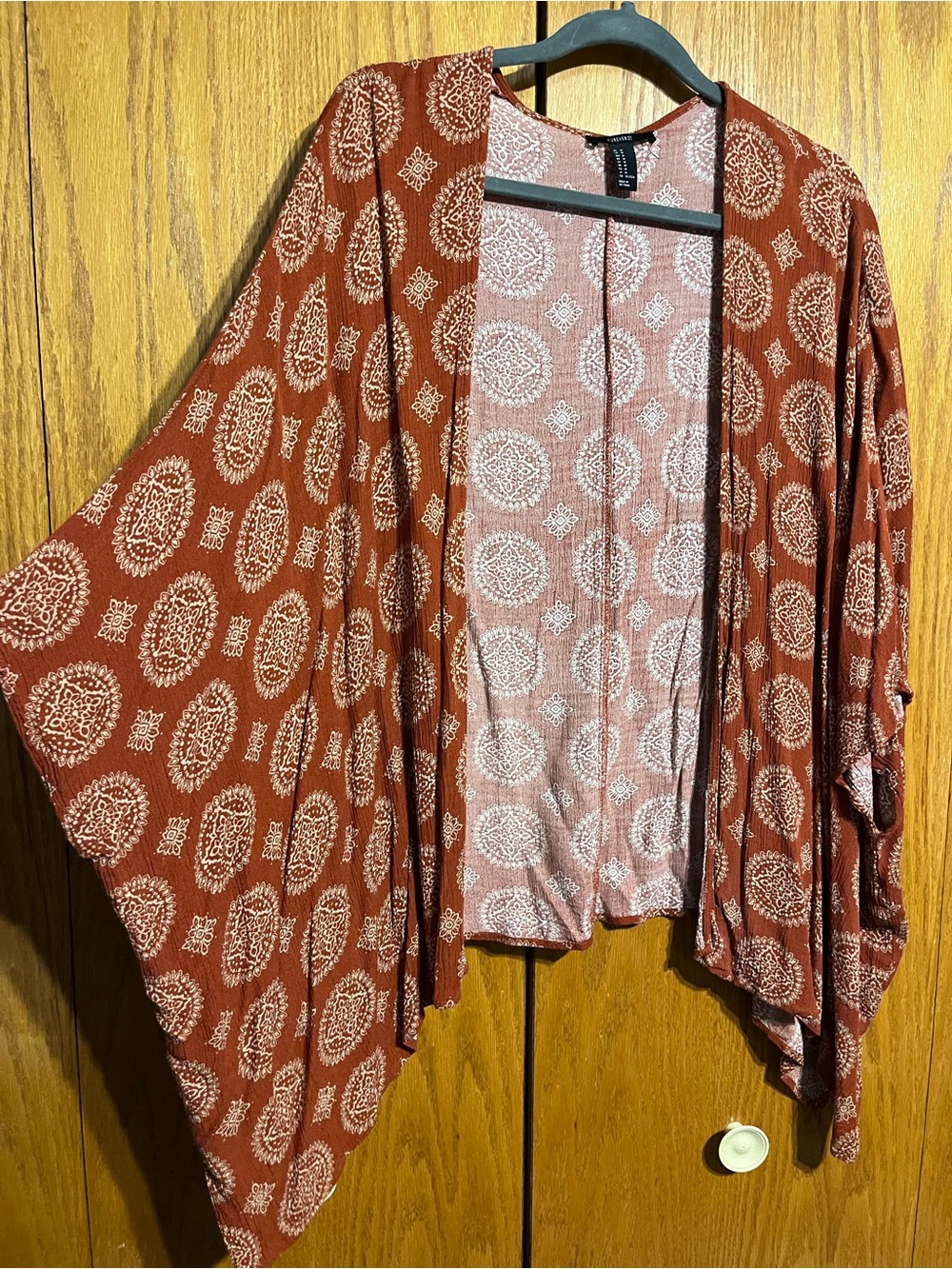 Open-Front Rust Printed Kimono